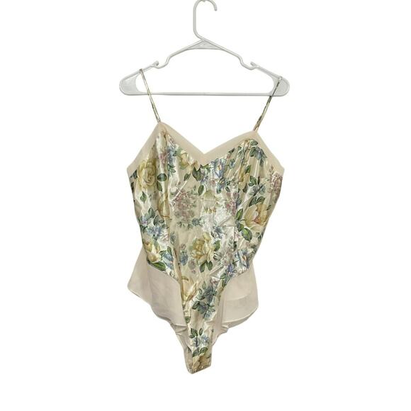 Lingerie Cacique Tops - VTG 90s Lingerie Cacique Satin Floral Bodysuit Teddy Size Medium